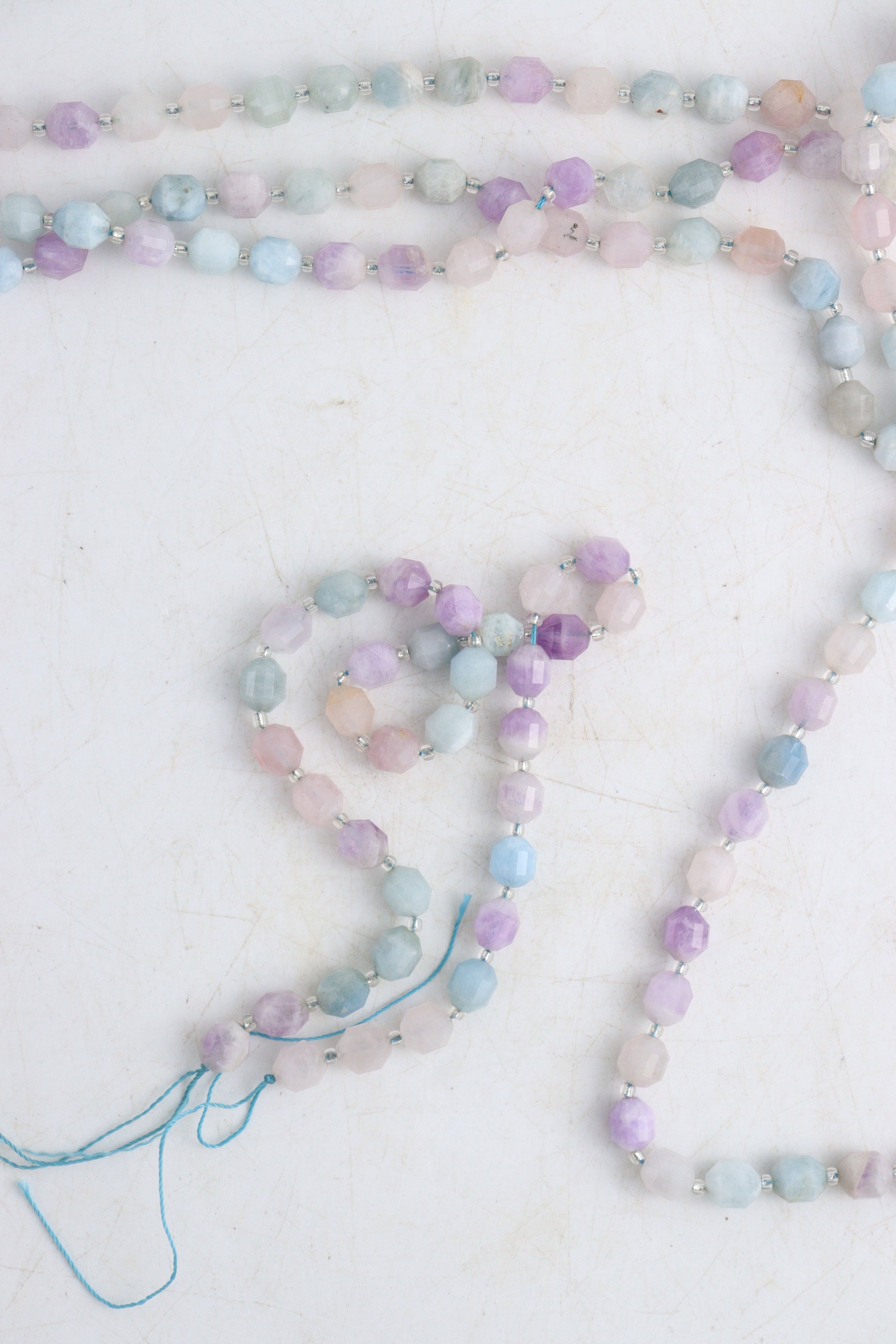 Mi Esperanza Minerals - Wholesale Beads - Amethyst+Aquamarine+Rose Quartz 10mm Faceted Beads with Clear Spacers2