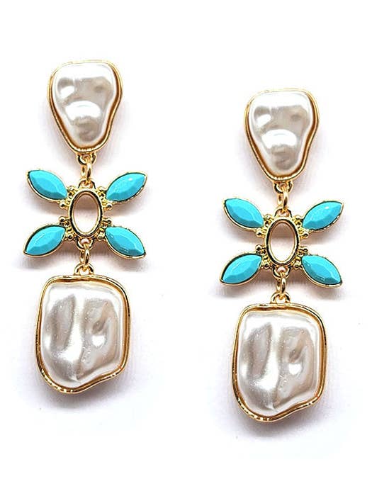 Pendiente en forma de gota con flor de perla y turquesa para venta al por mayor de A Blonde and Her Bag
