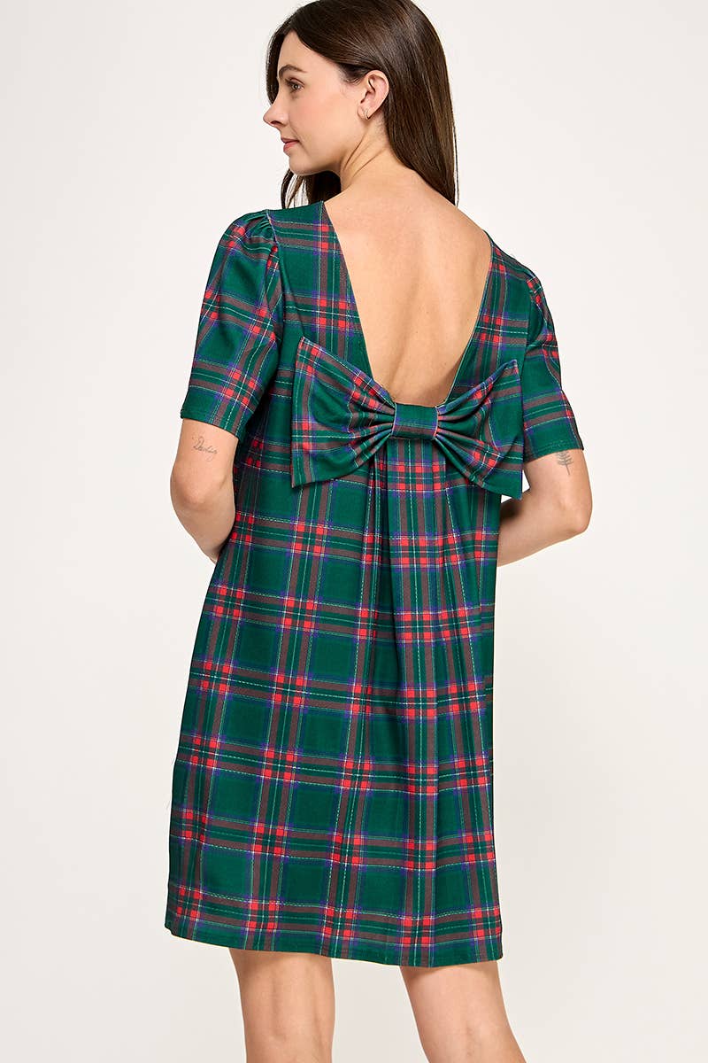 Peace Love Line – Großhandel Kleid – Damen – PL9704 - KARIERTES SHIFTKLEID MIT SCHLEIFENDETAIL AM RÜCKEN6