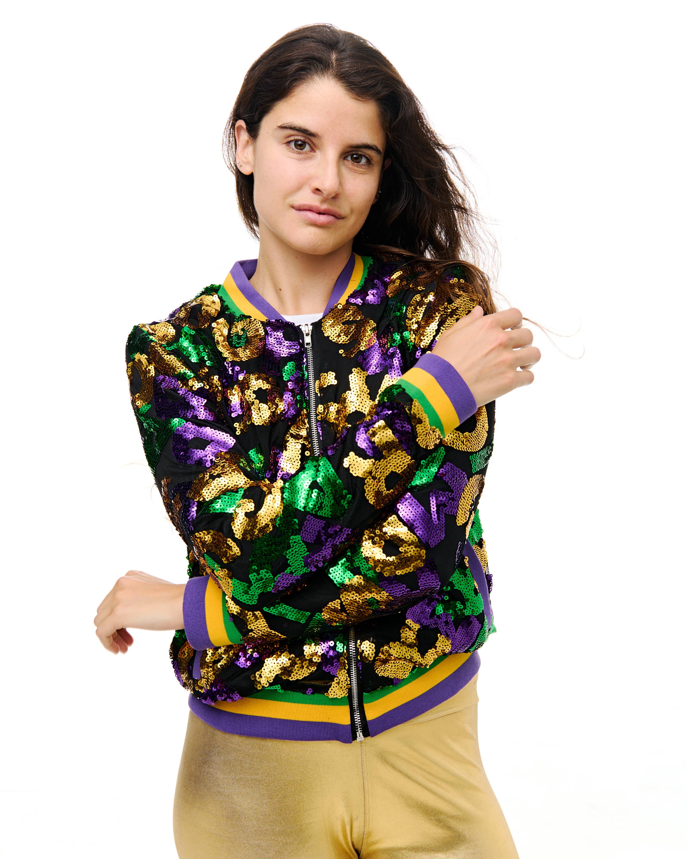 Wholesale Mardi Gras letters sequin zip up jackets for your store