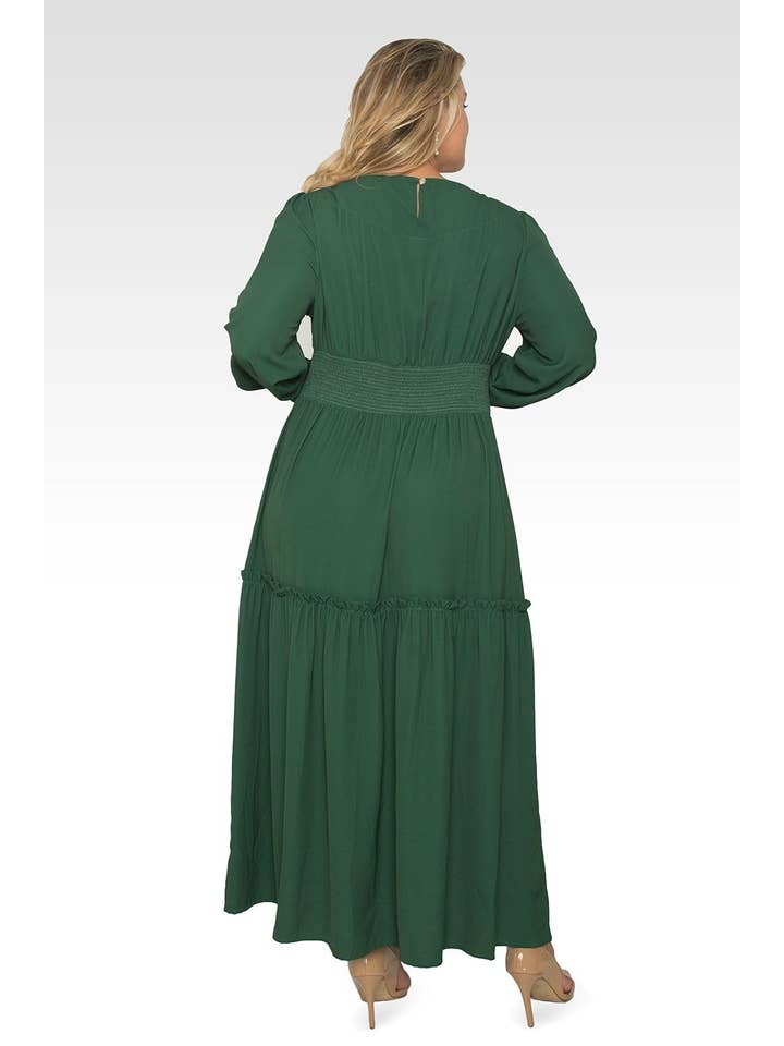 Standards & Practices - Vente Robe – femme - Robe longue pour femme taille smockée verte grande taille1