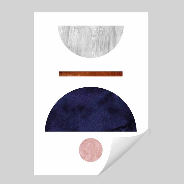 Geometric Abstract Navy Blue, Blush Pink and Copper No 4 for wholesale by Artze Wall Art