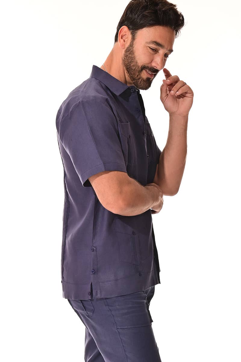 Azucar & Bohio - Wholesale Button Down Shirt - Men's - Men's Guayabera S/S Shirt 100% Linen Traditional-A-LS39910