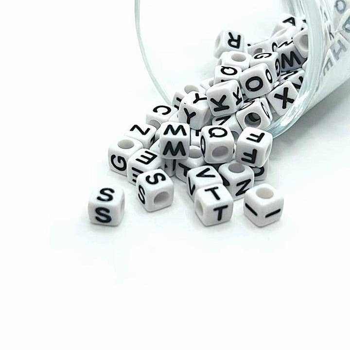 Black and White Mixed Square Alphabet Beads, 6x6mm for wholesale by Guerrilla Charm
