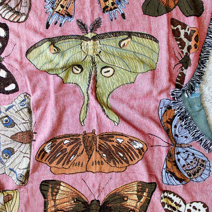 Calhoun & Co. - Wholesale Throw Blanket - Moth Still Life Pink Tapestry Blanket
