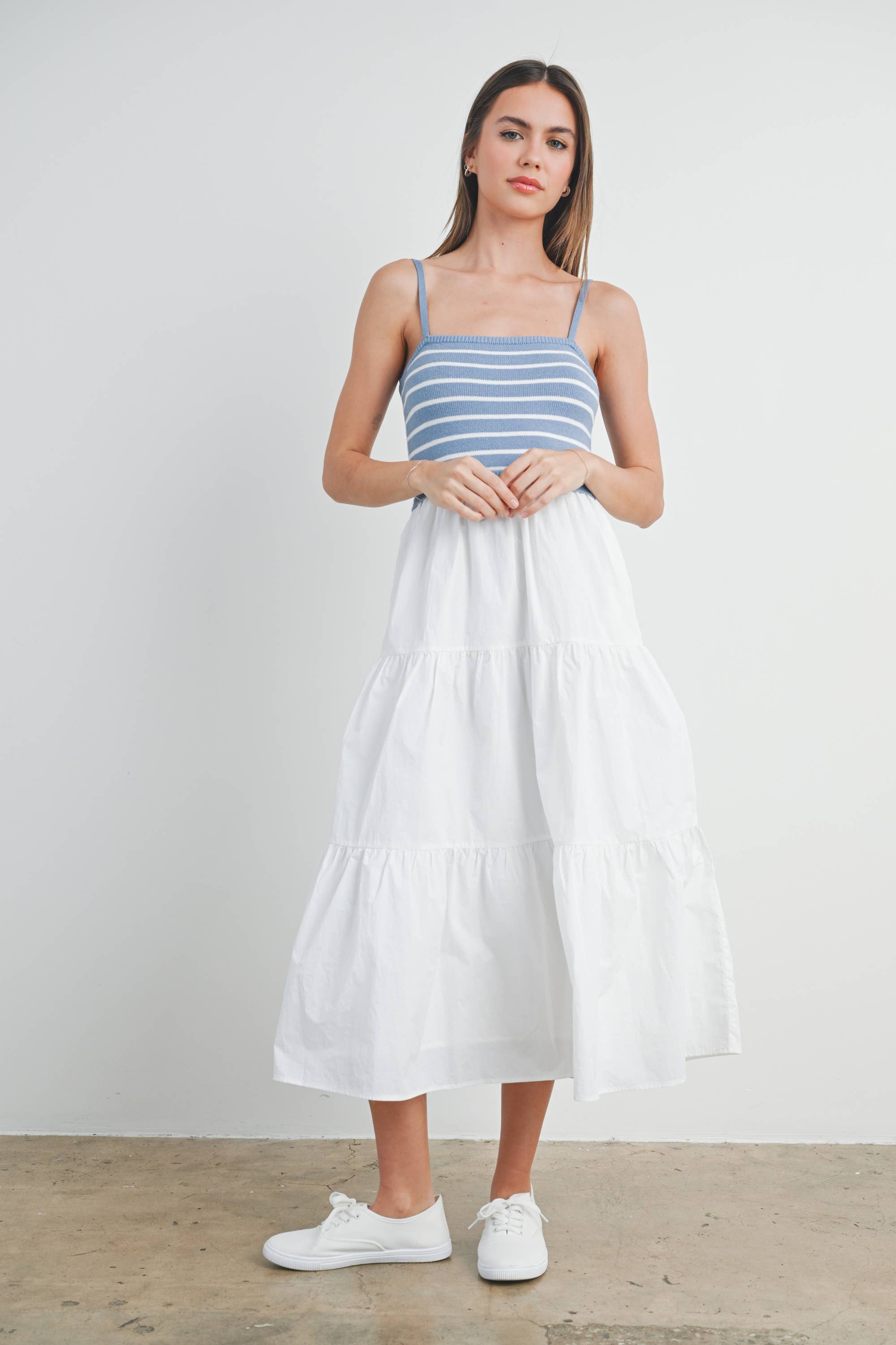 BUTTERMELON – wholesale Klänning - Dam – Randig stickad topp, flerlagers maxiklänning - BMD774013