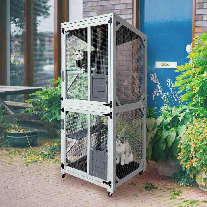 39F Inc. - Wholesale Pet Carrier - Cat - 71in Outdoor Wooden Catio with Roof and Wheels for Cats1