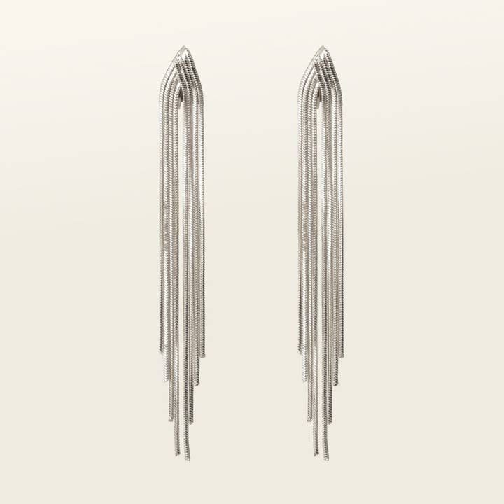 Chain Chandelier Clip On Earrings in Silver for wholesale by Aiori