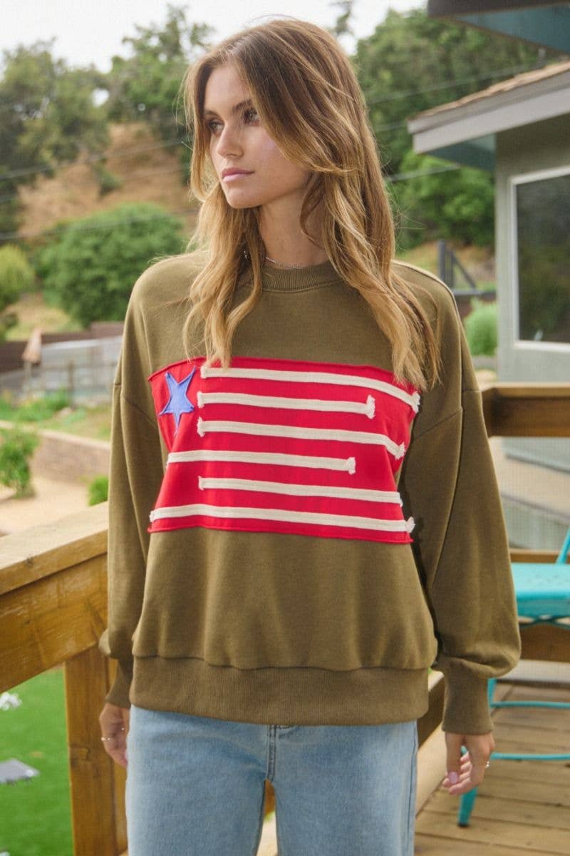 Oddi - Wholesale Sweatshirt - Women's - Acid Washed Flag Patch Sweatshirt1