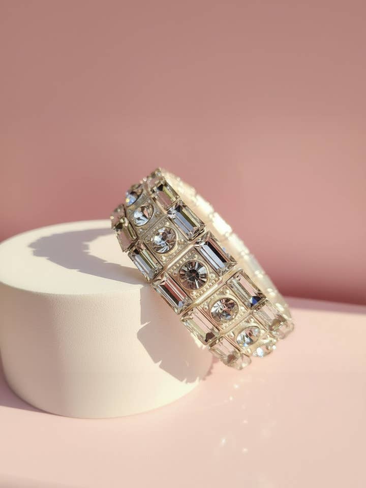 Baguette Cut Stretchy Crystal Bracelet for wholesale by Arya Jewellery Wholesale