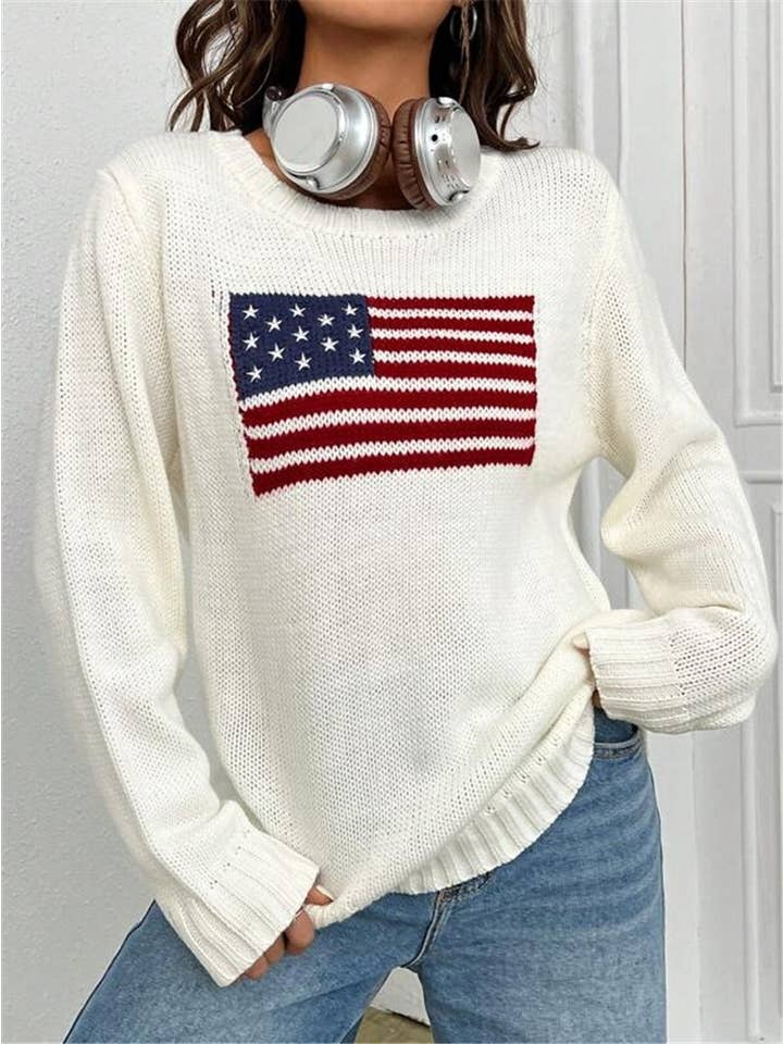 Rosa Clothing - Wholesale Knit Sweater - Women's - American Flag Knit Sweater