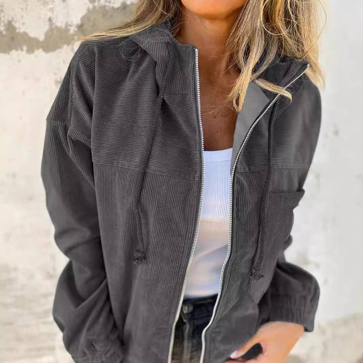 SALINA TRADING INC - Wholesale Jacket – Women's - Women Casual Solid Color Corduroy Hoodie Jacket