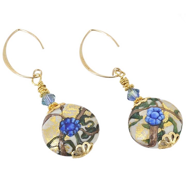Blue Floral Large Venetian Bead Drop Earrings | Statement for wholesale by Viktoria Simonë