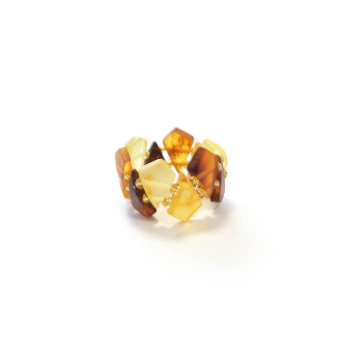 The Natural Amber - Wholesale Band/Stacked Ring - Multicolor Raw Baltic Amber Ring on Elastic Band