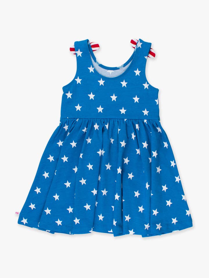 RuffleButts + RuggedButts - Wholesale Dress - Kids - Girls Stars & Stripes Knit Tie Shoulder Twirl Dress