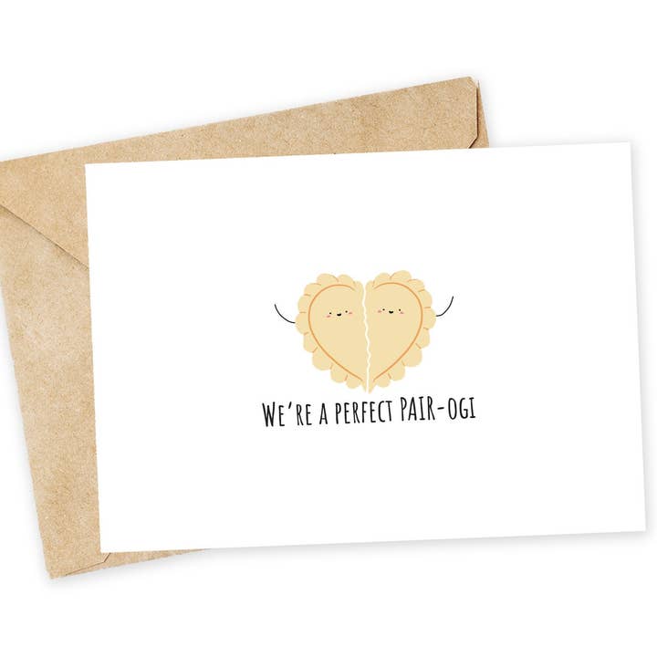 Perfect Pair-ogi Pierogi Greeting & Thank You Card for wholesale by Chewy Lemon Studio