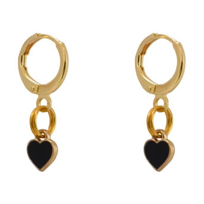 Black heart enamel minimalist huggie earrings for wholesale by Ifemi Jewels