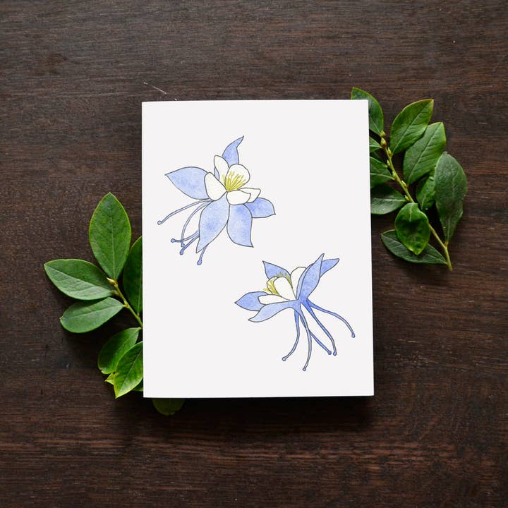 Blue Columbine Greeting Card (A2) for wholesale by Little Leaf Ink