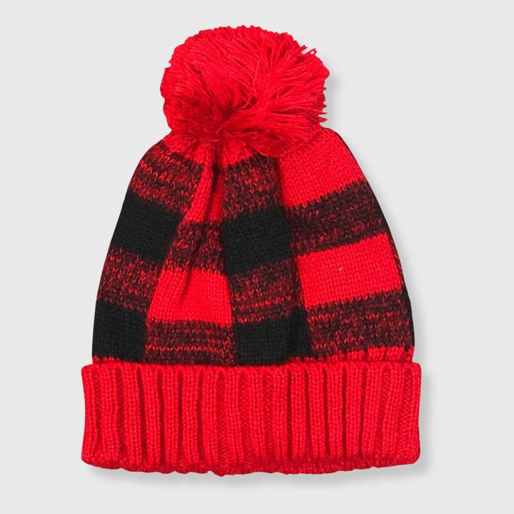 Plaid Red Pom Pom Beanie for wholesale by ILTEX Apparel
