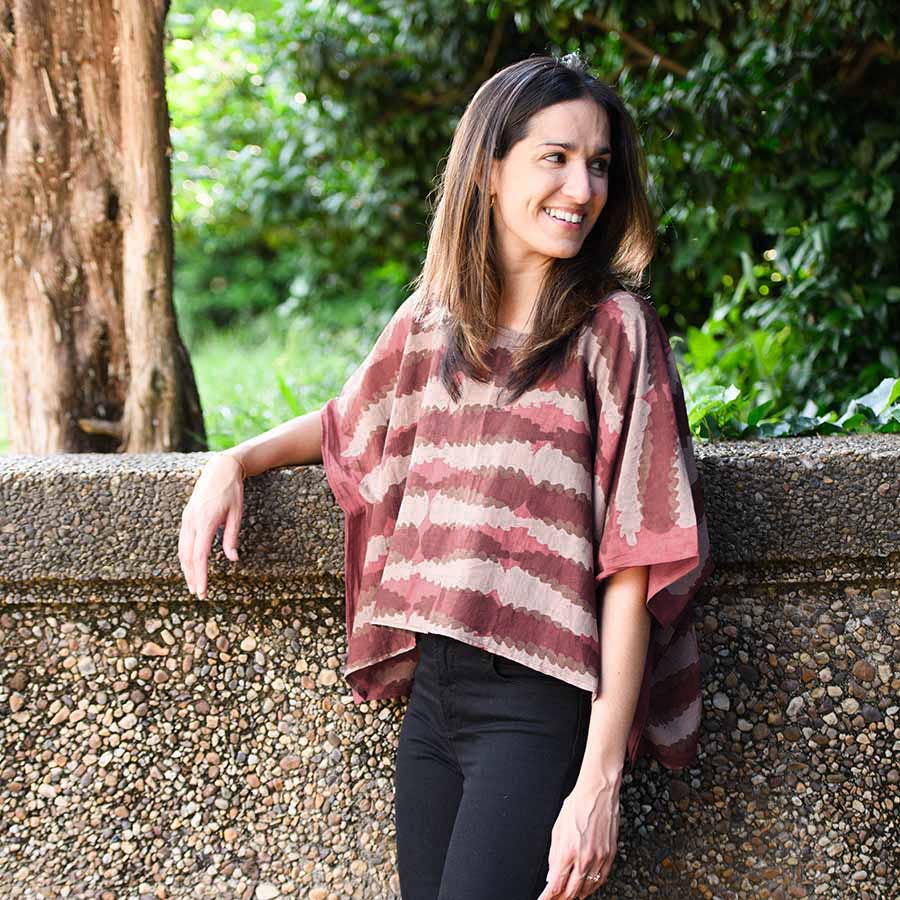 Ichcha - Wholesale Blouse - Women's - Red Sheer Silk Cotton Blouse Block Print Crop Top - ARUBA6