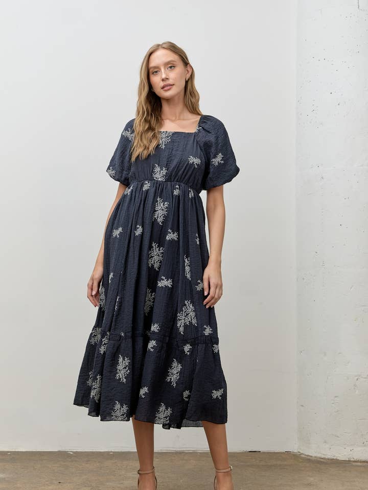 Polagram by Wellmade USA - Wholesale Dress - Women's - EMBROIDERED SLEEVE MAXI DRESS0
