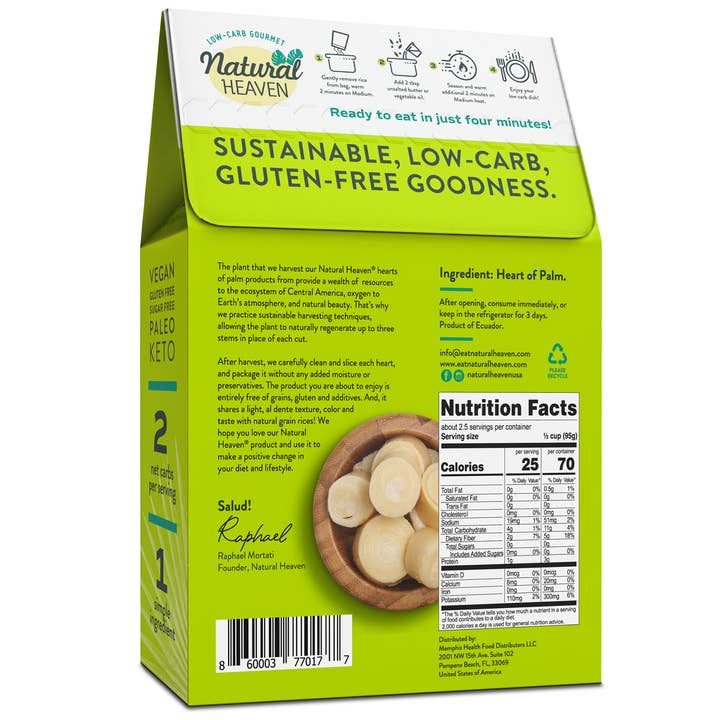 Natural Heaven – Engroshandel Ris – Brun ris - Hjerter af palmepasta - 6 tællinger, 09oz (255 g) hver - Keto, Low Carb & Glutenfri
