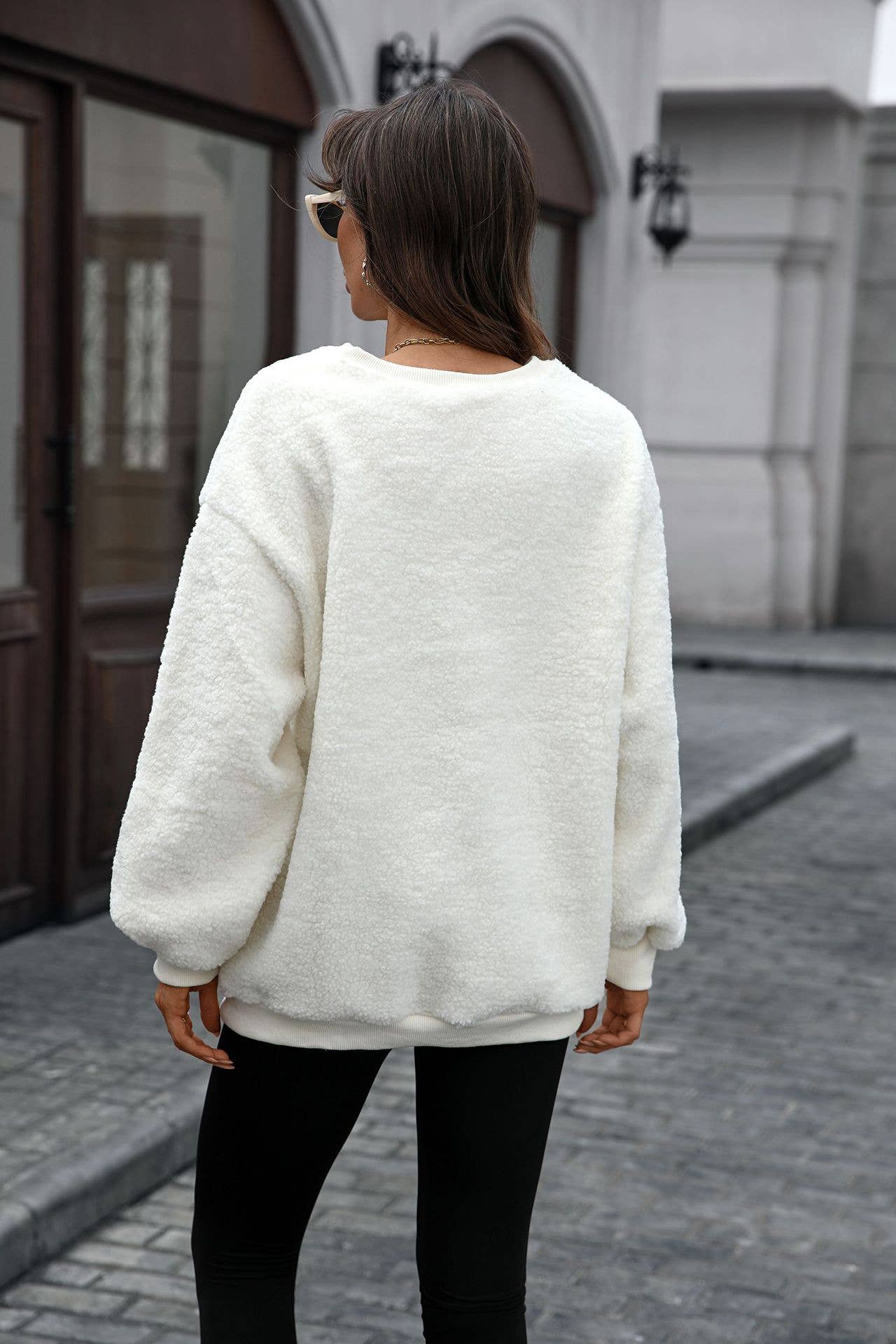 BEIGE Loose fleece with letter-embroidered sweatshirt for wholesale on Faire5