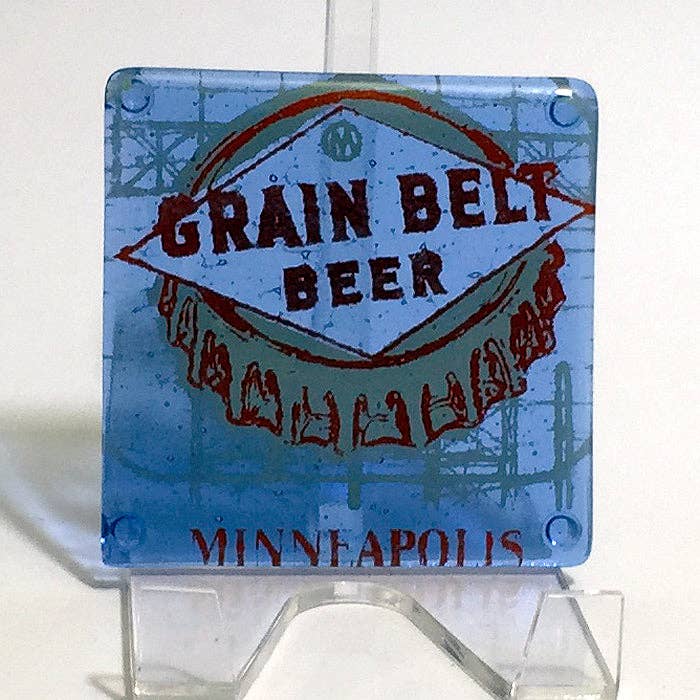 Kiku Handmade | Contemporary Fused Glass Home Goods - Wholesale Coasters - Minneapolis Grain Belt Beer Fused Glass 4" Single Coaster1