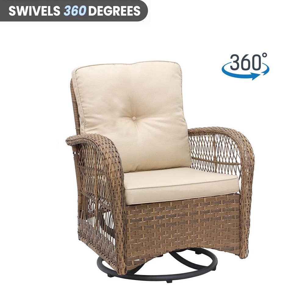 Abble - Vente Salon de terrasse - Ensemble de conversation d'extérieur en osier 3 pièces9