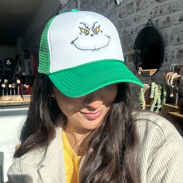 Grinch Green Embroidered Foam Trucker Hat for wholesale by West Anna Designs