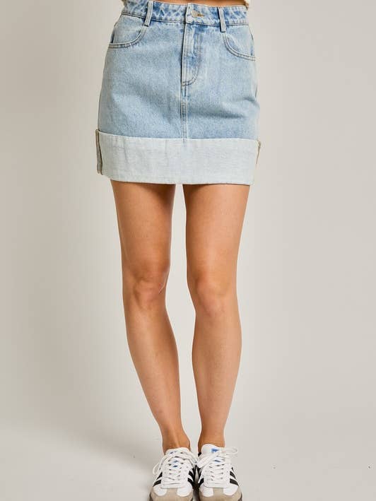 HIGH WAISTED CUFFED DENIM MINI SKIRT for wholesale on Faire0