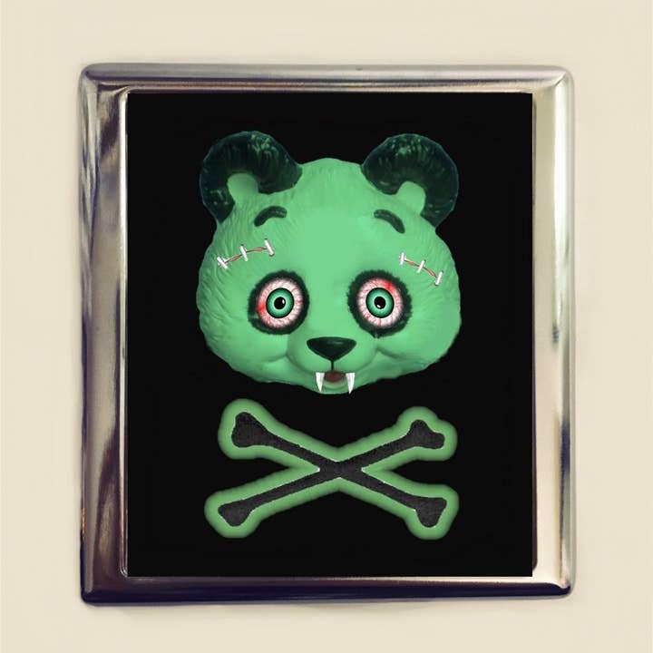 FringePop - Wholesale Cigarette Case - Zombie Panda Cigarette Case Business Card ID Holder Wallet Goth Gothic Horror Creepy Kawaii Cute Crossbones