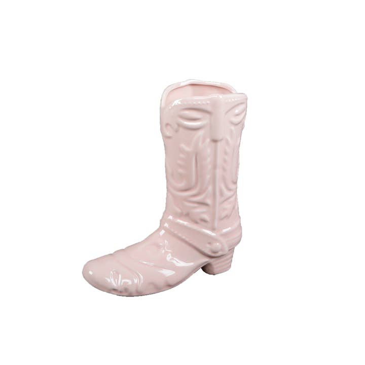8.5 H Pink Ceramic Cow Girl Boot Vase for wholesale by Flora Bunda Inc