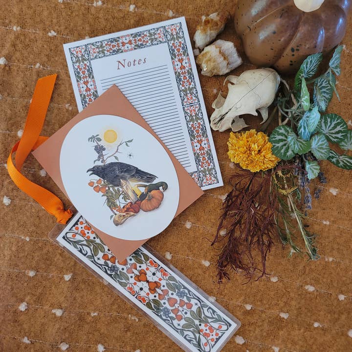 Black Moss Studio - Wholesale Stationery/Notecard Set - Autumnal Equinox Stationery Bundle – Raven & Autumn Foliage2