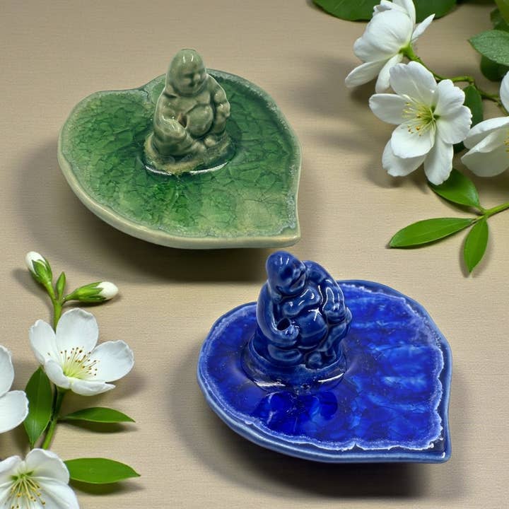 Buddha on Leaf Ceramic Incense Holder - Assorted for wholesale by Earths Elements Wholesale