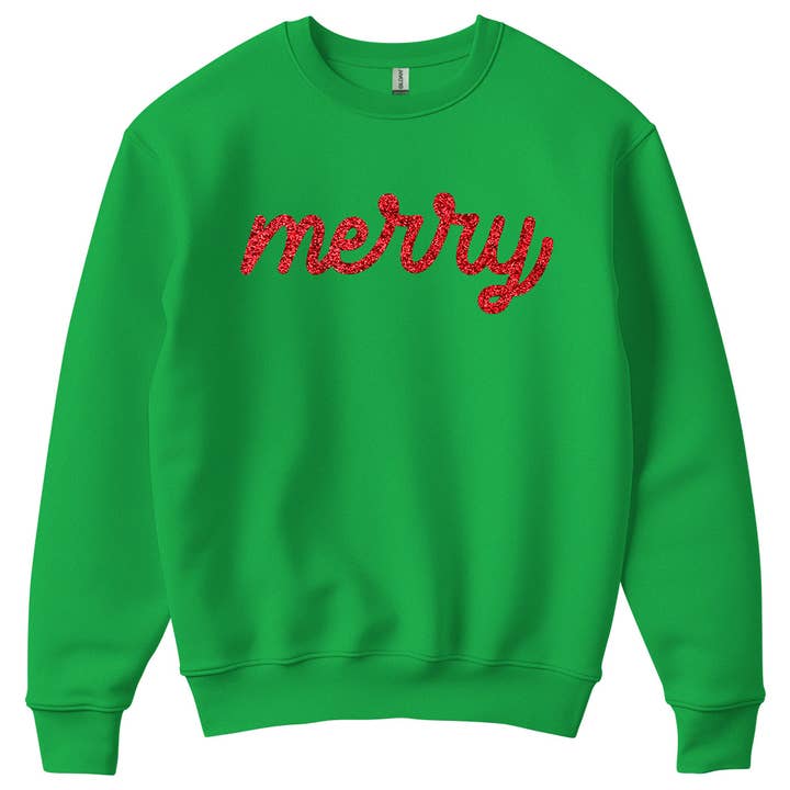 Fashion City - Wholesale Sweatshirt – Women's - Merry Typography Glitter Logo Design Fleece Shirt