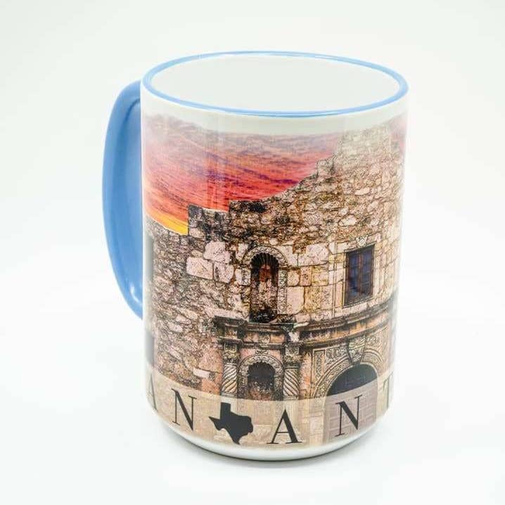 Remember the Alamo, San Antonio Coffee Mug - 15 oz. Ceramic Coffee Cup for wholesale by Wimberley Puzzle Company