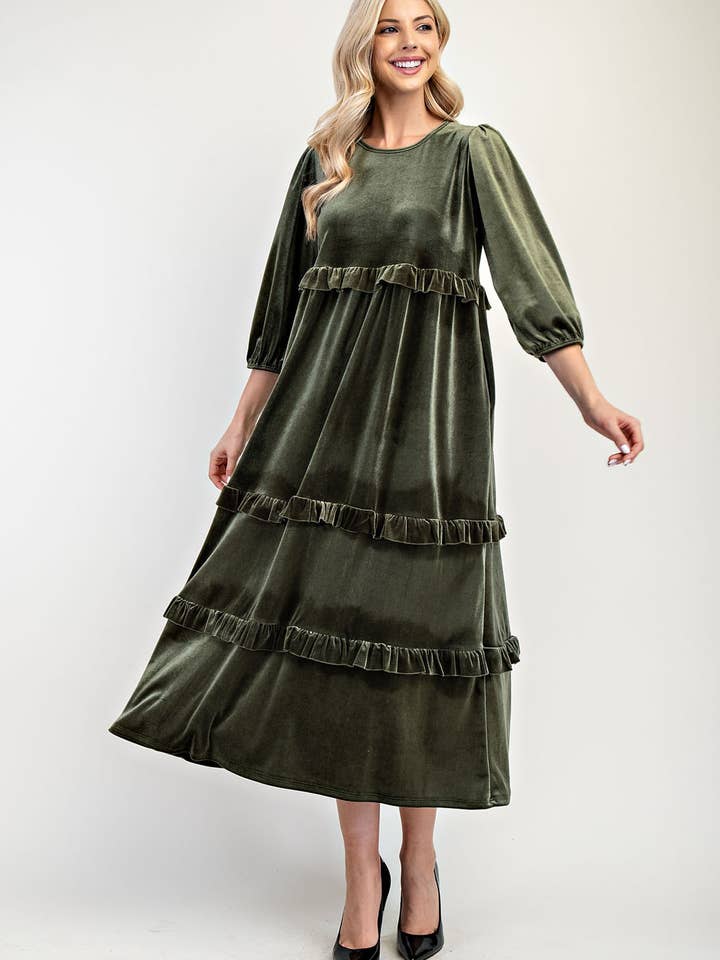 Celeste Clothing - Wholesale Dress - Women's - PLUS SIZE ELEGANT VELVET TIERED MODEST DRESS -MD33897-PL4