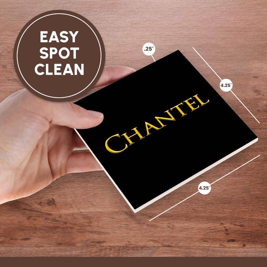 3dRose - Wholesale Coasters - 3dRose, Chantel popular female baby name in the America. Yellow on black, Coaster6