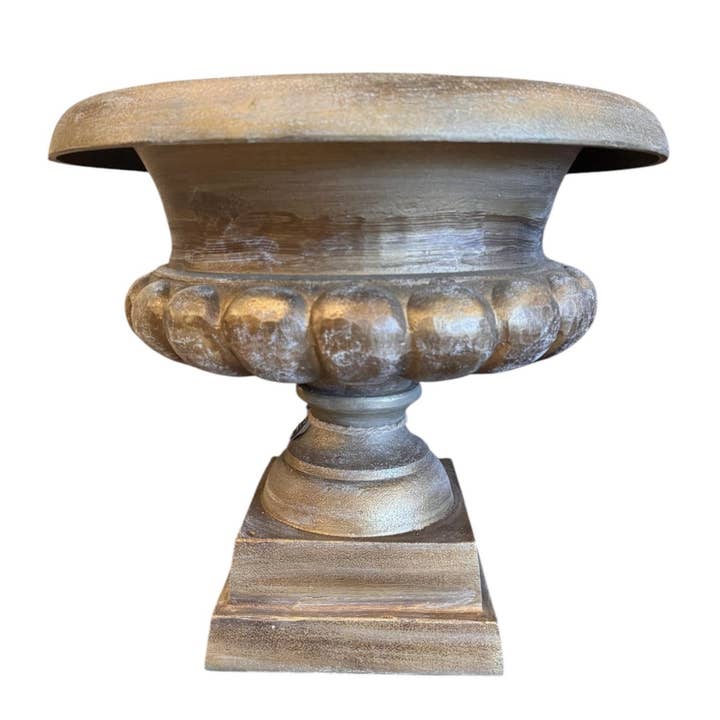 Gresham Cast Aluminum Urn 18" x 15" - Bronze Whitewashed for wholesale by David Christopher's Collection