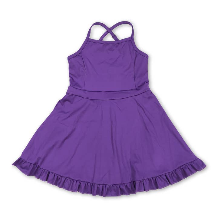 Purple straps ruffle baby girls summer active wear for wholesale by Yawoo Garments