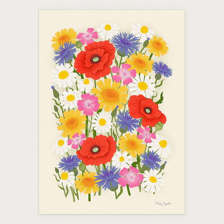 Wildflower Meadow Floral Art Print - Cornfield Annuals for wholesale by Maz Leyden