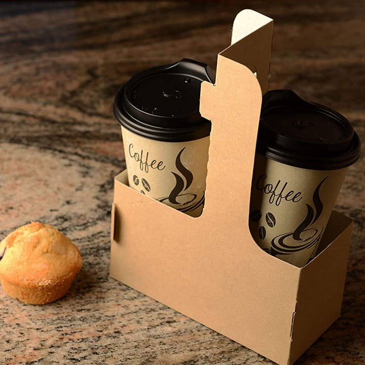 EcoQuality - Wholesale Drink Huggers & Koozies - Disposable Kraft 2 or 4 Cup Drink Carrier with Handles,