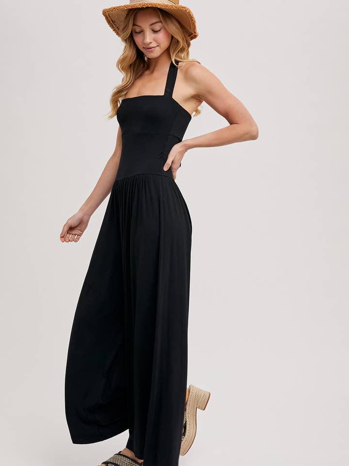 Bluivy – wholesale Jumpsuit – Women's – HALTER TIE-BACK CLOSURE SQUARE NECK WIDE LEG JUMPSUIT6