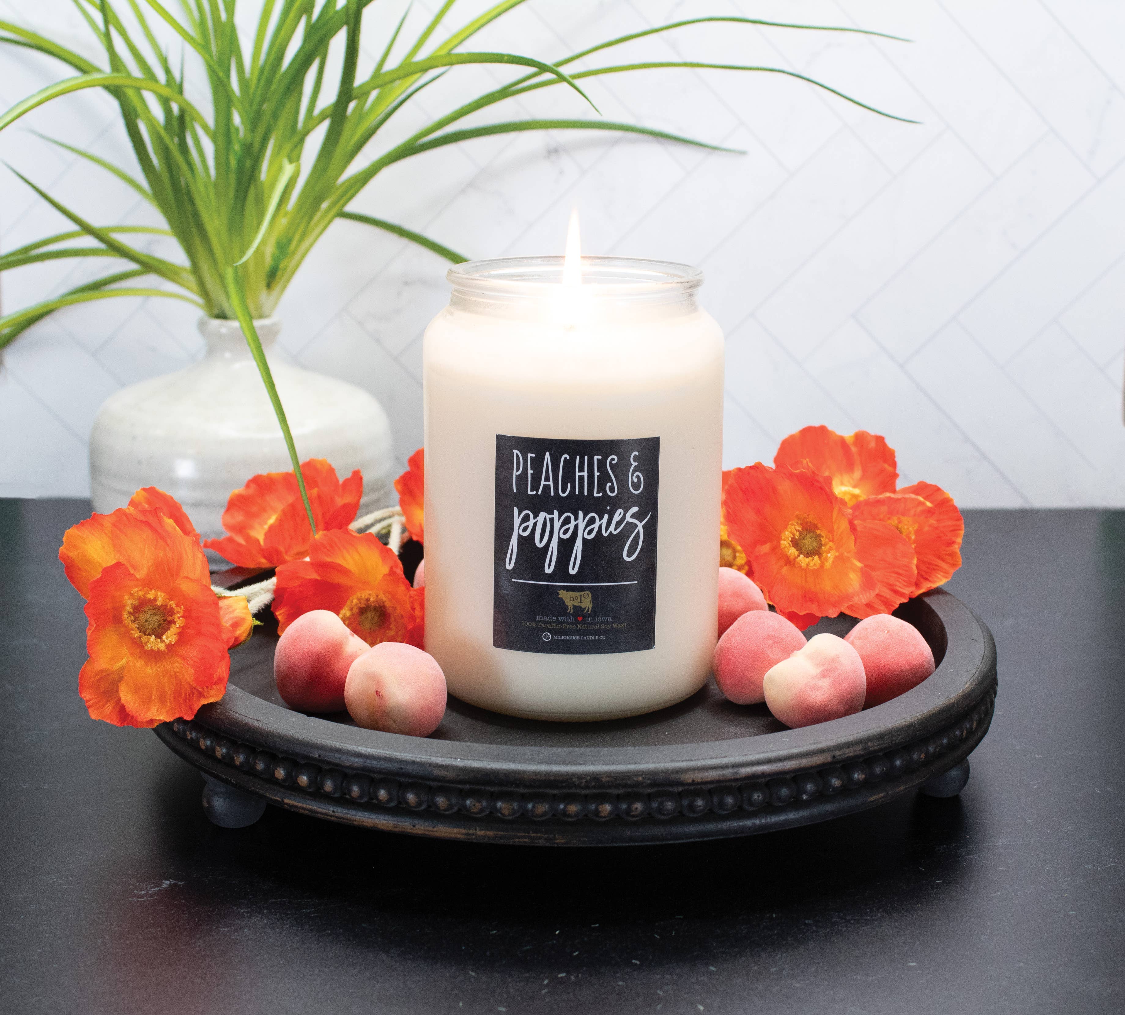 Milkhouse Candle Company - Wholesale Jar/Filled Candle - 26 oz Farmhouse Jar Candle: Peaches & Poppies1
