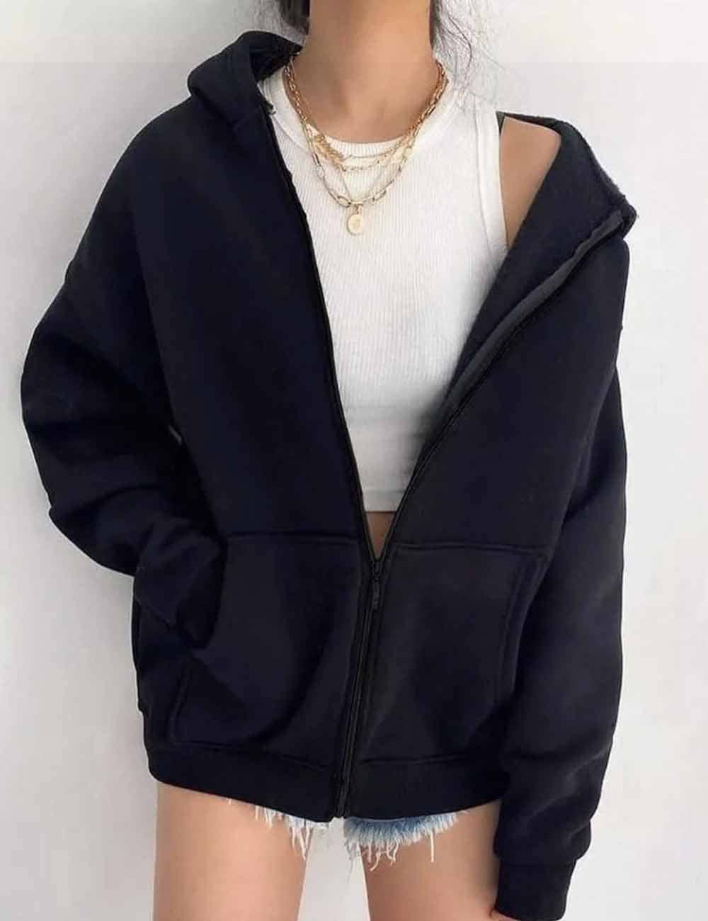 Sweetkama - Vente Sweat-shirt – femme - Sweat à capuche zippé uni pour femme à manches longues5