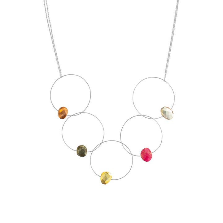 'Morph it!' Hoop Necklace with Multi Coloured Gemstones for wholesale by Melissa McArthur - Jewellery Made in London