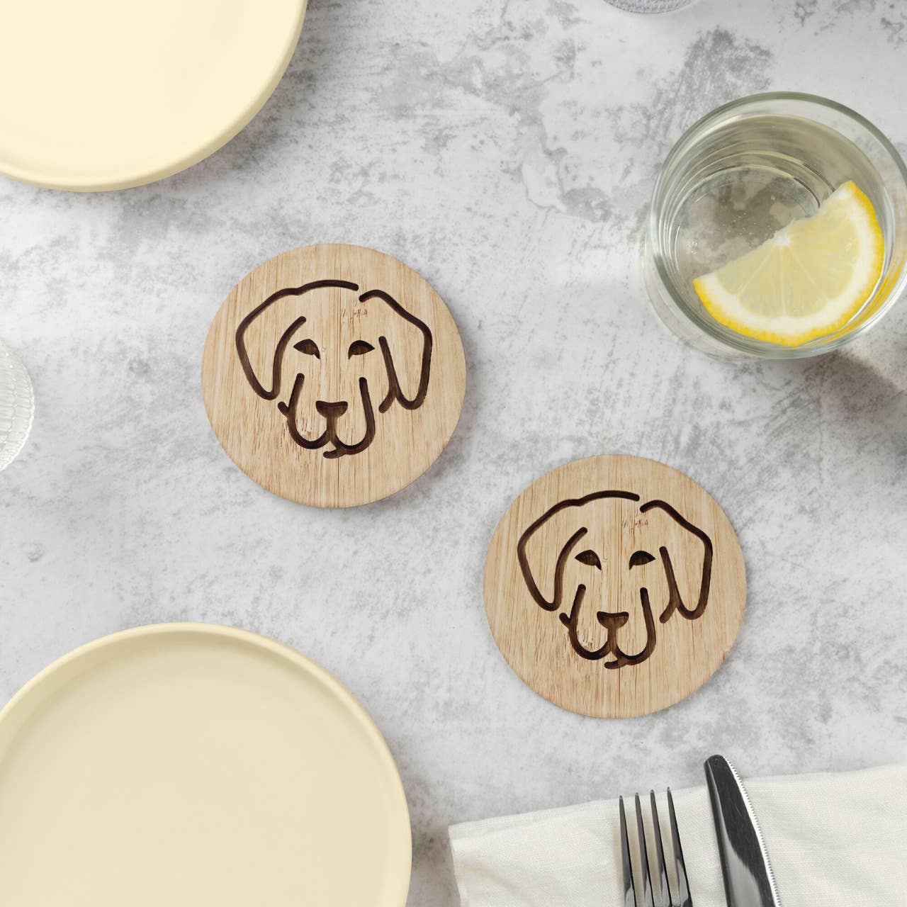 Rudderr, LLC/MintBucket - Wholesale Coasters - Set of 6 Bamboo Engraved Dog Coasters with Holder - Labrador2