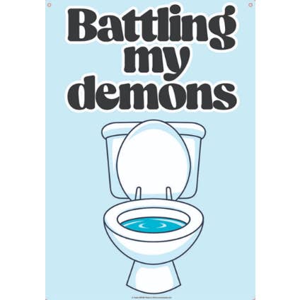 Combattre mes démons Plaque en métal pour toilettes pour la vente par Kalan