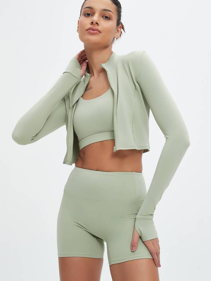 Set Activewear da Allenamento a 3 Pezzi con Giacca Crop Rosalind per la vendita all'ingrosso da parte di Mantra Active